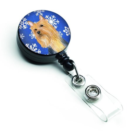 CAROLINES TREASURES Silky Terrier Winter Snowflakes Holiday Retractable Badge Reel LH9271BR